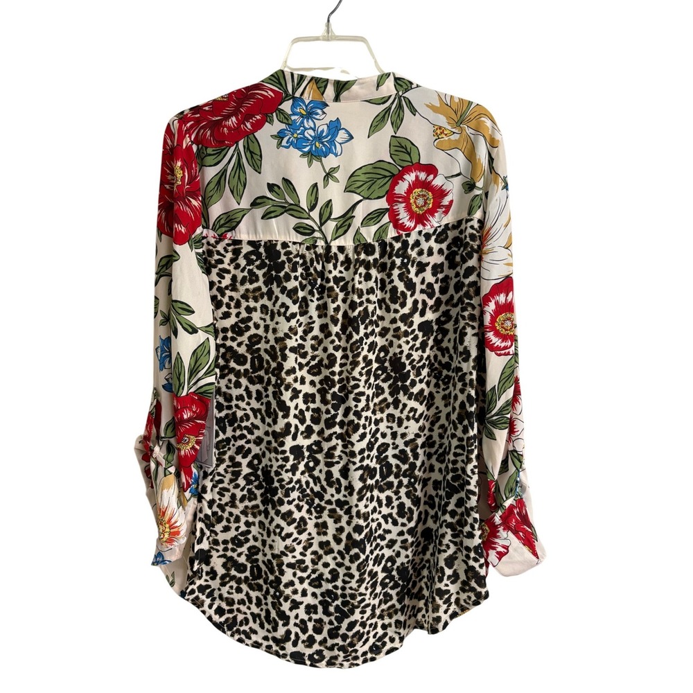 Fig and Flower Floral Leopard Button Up Boho Peasant NWT Blouse XL - Picture 2 of 10